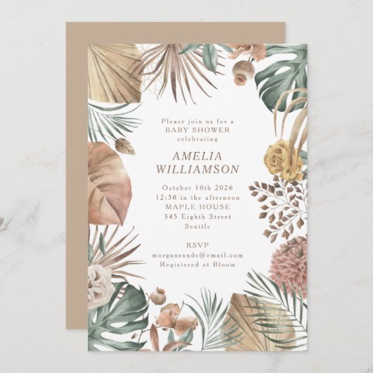 Rustic Boho Greenery Stylish Autumn Baby shower Kaart (Voorkant / Achterkant)