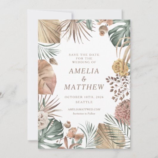 Rustic Boho Greenery Stylish Autumn Wedding Save The Date (Voorkant)