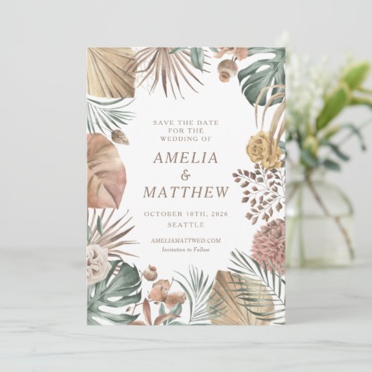 Rustic Boho Greenery Stylish Autumn Wedding Save The Date (Staand voorkant)
