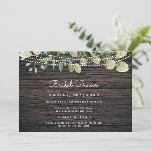 Rustic Boho Greenery Wood Bridal Shower Kaart (Staand voorkant)