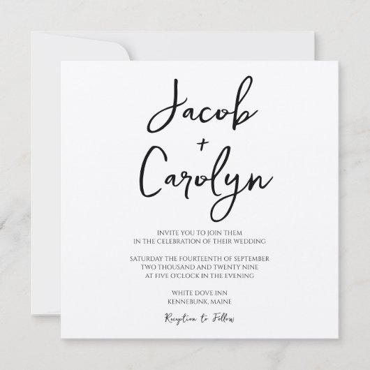 Rustic Boho Handwrited Font Square Weddenschap Kaart (Voorkant)