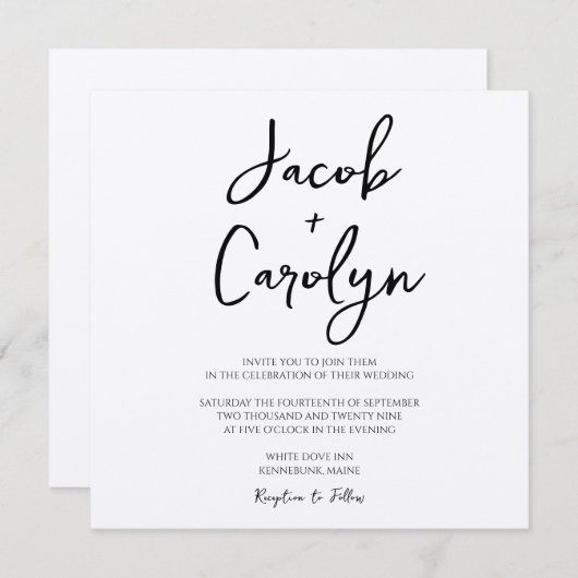 Rustic Boho Handwrited Font Square Weddenschap Kaart (Voorkant / Achterkant)