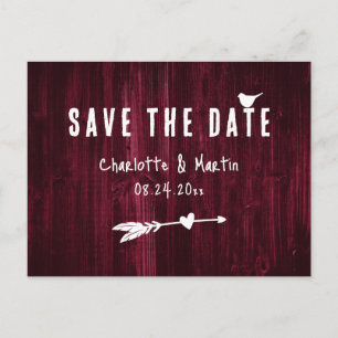 Rustic Boho Heart Burgundy Wedding Save the Date Briefkaart