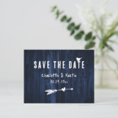 Rustic Boho Heart Navy Blue Wedding Save the Date Briefkaart (Staand voorkant)
