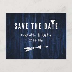 Rustic Boho Heart Navy Blue Wedding Save the Date Briefkaart
