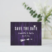 Rustic Boho Heart Paars Wedding Save the Date Briefkaart (Staand voorkant)