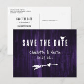 Rustic Boho Heart Paars Wedding Save the Date Briefkaart (Voorkant / Achterkant)