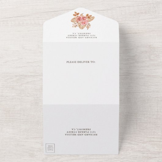 Rustic Boho heeft het Roos van het peach All In One Uitnodiging (Buitenkant)