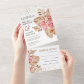 Rustic Boho heeft het Roos van het peach All In One Uitnodiging (Afscheurbaar)