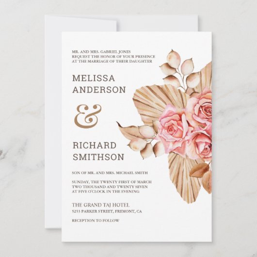 Rustic Boho heeft het Roos van het peach Kaart (Voorkant)