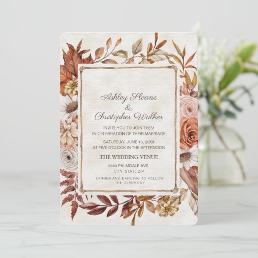 Rustic Boho Herfst Autumn Floral Wedding Kaart (Staand voorkant)
