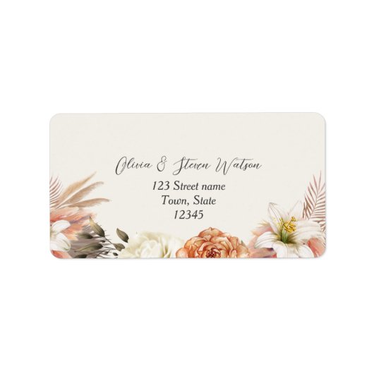Rustic Boho Herfst Floral Adreslabel Etiket (Voorkant)
