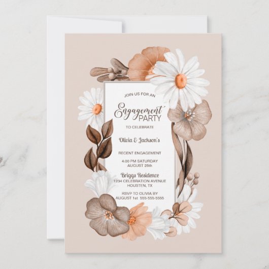 Rustic Boho Herfst Floral Engagement Party Kaart (Voorkant)