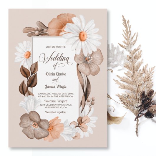 Rustic Boho Herfst Floral Wedding Kaart