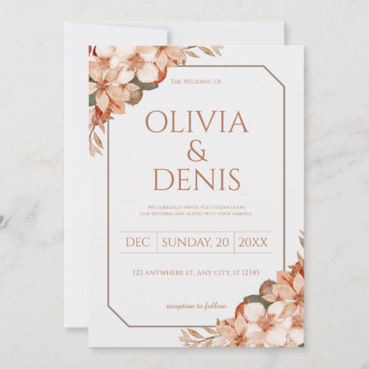 Rustic Boho Herfst Floral Wedding Kaart (Voorkant)