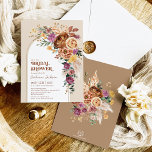Rustic Boho Herfst Garden Floral Vrijgezellenfeest Kaart<br><div class="desc">Het elegante ontwerp van de herfst is voorzien van roestrijke waterverf-floralen die zijn gemengd met groenbladerblad en airy pampas-gras in verschillende soorten verbrande oranje, paarse, stoffige bloemen, geel en roodgroen. Pas de uitnodiging aan met uw details en als u de stijl en plaatsing van de tekst verder wilt herschikken, drukt...</div>