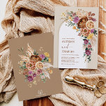 Rustic Boho Herfst Garden Floral Wedding Kaart<br><div class="desc">Het elegante ontwerp van de herfst is voorzien van roestrijke waterverf-floralen die zijn gemengd met groenbladerblad en airy pampas-gras in verschillende soorten verbrande oranje, paarse, stoffige bloemen, geel en roodgroen. Pas de uitnodiging aan met uw details en als u de stijl en plaatsing van de tekst verder wilt herschikken, drukt...</div>