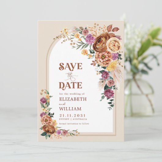 Rustic Boho Herfst Garden Flowers Save the Date (Staand voorkant)