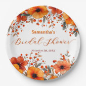 Rustic Boho Herfst Sinaasappel Bloembes Vrijgezell Papieren Bordje (Voorkant)