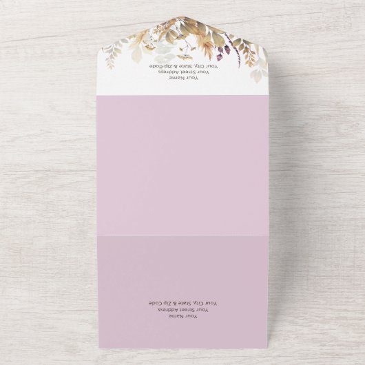 Rustic Boho Herfst Wildbloemen Paars Dinner All In One Uitnodiging (Buitenkant)