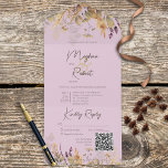 Rustic Boho Herfst Wildbloemen Paarse QR-code All In One Uitnodiging<br><div class="desc">BESCHIKBAAR MET OF ZONDER EEN QR-CODE OM IN HET RSVP-GEBIED TE SCAN. Dit ontwerp biedt zachte herfstgrassen en bladeren aan de boven- en onderkant in bruin, paars en grijs op een lavendere achtergrond. Voeg een code QR aan uw uitnodiging toe zodat de gasten tot uw trouwwebsite voor details, richtingen, menuopties,...</div>