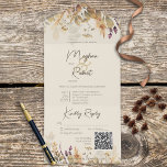 Rustic Boho Herfst Wildbloemen QR-code All In One Uitnodiging<br><div class="desc">BESCHIKBAAR MET OF ZONDER EEN QR-CODE OM IN HET RSVP-GEBIED TE SCAN. Dit ontwerp is voorzien van zachte herfstgrassen en bladeren op de bovenste en onderste laag in bruin, paars en grijs op een crèmeachtergrond. Voeg een code QR aan uw uitnodiging toe zodat de gasten tot uw trouwwebsite voor details,...</div>