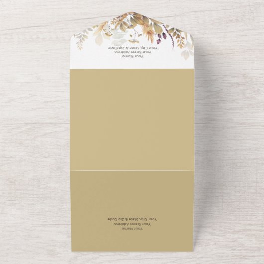 Rustic Boho Herfst Wildbloemen White Dinner All In One Uitnodiging (Buitenkant)