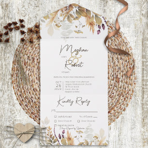 Rustic Boho Herfst Wildbloemen White Dinner All In One Uitnodiging
