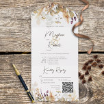 Rustic Boho Herfst Wildbloemen Wit QR-code All In One Uitnodiging<br><div class="desc">BESCHIKBAAR MET OF ZONDER EEN QR-CODE OM IN HET RSVP-GEBIED TE SCAN. Dit ontwerp is voorzien van zachte herfstgrassen en bladeren op de boven- en onderkant in bruin, paars en grijs op een witte achtergrond. Voeg een code QR aan uw uitnodiging toe zodat de gasten tot uw trouwwebsite voor details,...</div>