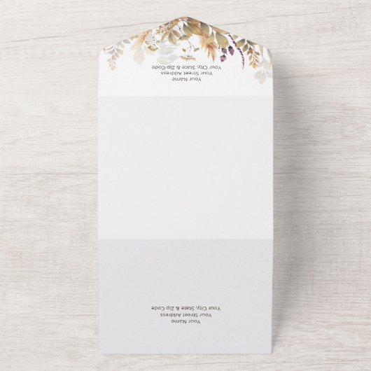 Rustic Boho Herfst Wildbloemen Wit QR-code All In One Uitnodiging (Buitenkant)