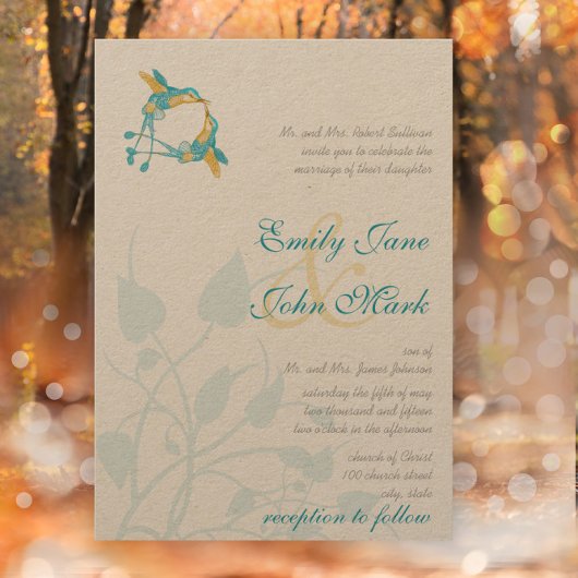 Rustic Boho Hummingbird Kiss Love BirdWedding Kaart