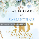 Rustic Boho Hydrangeas Gold 90th Birthday Welcome Poster