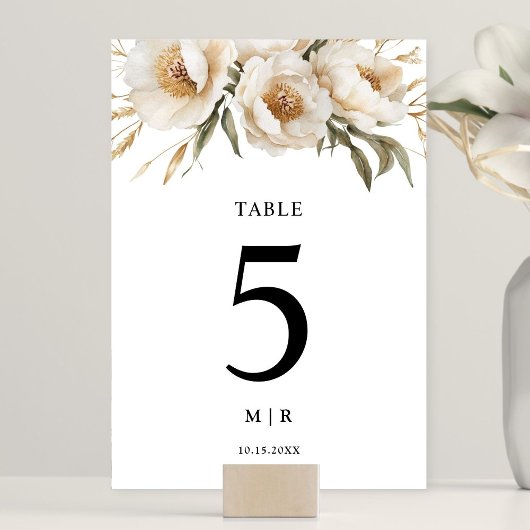Rustic Boho Ivory Floral Trouwtafel Nummer Kaart