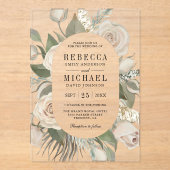 Rustic Boho Ivory Roses Sage Green Leaves Wedding Acryl Uitnodigingen (Voorkant)