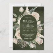 Rustic Boho Ivory Rozen Dark Sage Green Wedding Kaart (Voorkant)