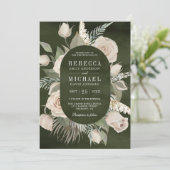 Rustic Boho Ivory Rozen Dark Sage Green Wedding Kaart (Staand voorkant)