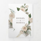 Rustic Boho Ivory Rozen Sage Green Leaves Wedding Drieluik Uitnodiging (Cover)