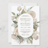 Rustic Boho Ivory Rozen Sage Green Leaves Wedding Kaart (Voorkant)