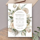 Rustic Boho Ivory Rozen Sage Green Leaves Wedding Kaart