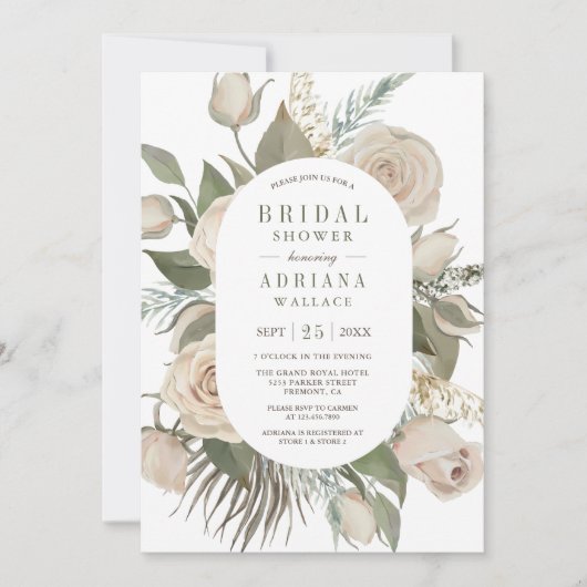 Rustic Boho Ivory Rozen Sage Green Vrijgezellenfee Kaart (Voorkant)