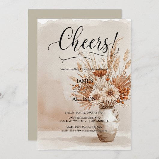 Rustic Boho juicht neutrale bloemen uitnodiging (Voorkant / Achterkant)