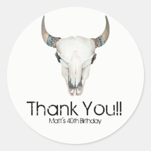 Rustic Boho Koe Skull Custom Birthday Party Favor Ronde Sticker