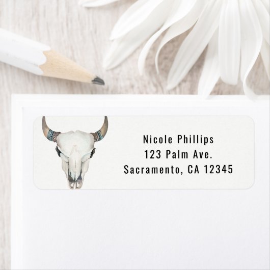 Rustic Boho Koe Skull Custom Party Invitation Etiket (Insitu)