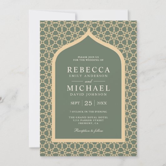 Rustic Boho Lattice Arch Sage Green Wedding Kaart (Voorkant)