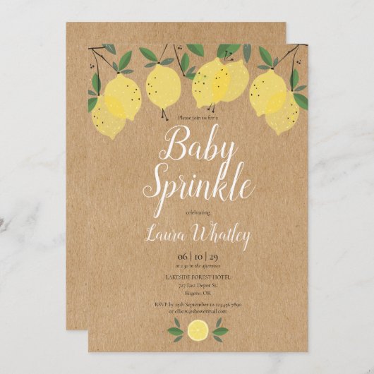 Rustic Boho Lemons Baby Sprinkle Kaart (Voorkant / Achterkant)