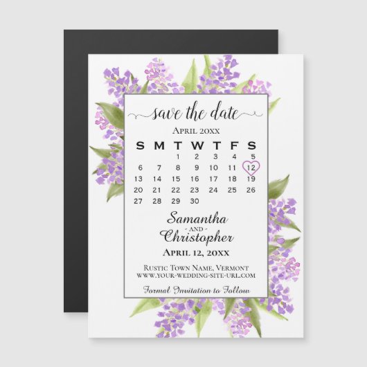 Rustic Boho Lilacs Calendar Save the Date Magnet (Voorkant / Achterkant)
