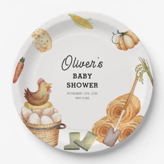 Rustic Boho Lokaal geteeld Boerderij Kip Baby show Papieren Bordje (Voorkant)