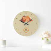 Rustic Boho Lovebird Uil paar Grote Klok (Huis)