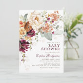 Rustic Boho Maroon Brent Sinaasappel Floral Baby s Kaart (Staand voorkant)