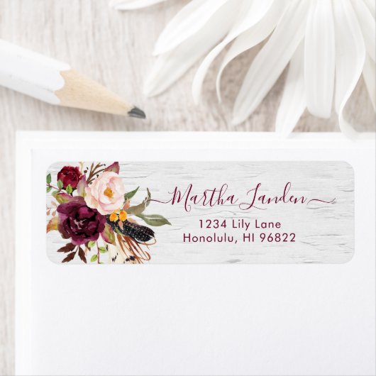 Rustic Boho Marsala+Blush Waterverf Flowers Etiket (Insitu)